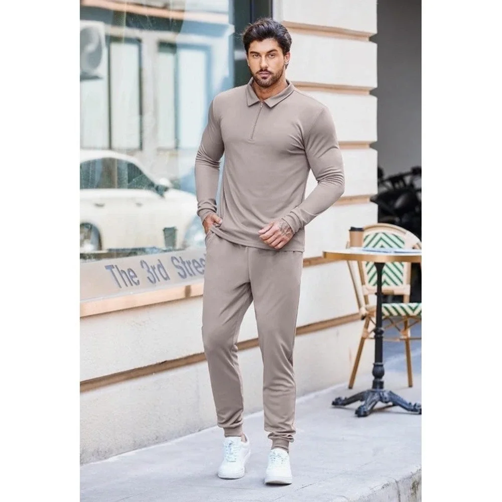 Coofandy Tracksuit Sweatsuits Sport Mens Small 2 Piece Quarter Zip Polo Athletic - Picture 5 of 6
